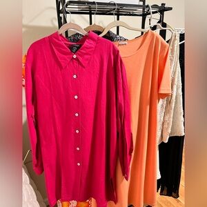 Dialogue fuchsia Linen Blend Button Down Mother Of Pearl Buttons Boxy  2x NWT